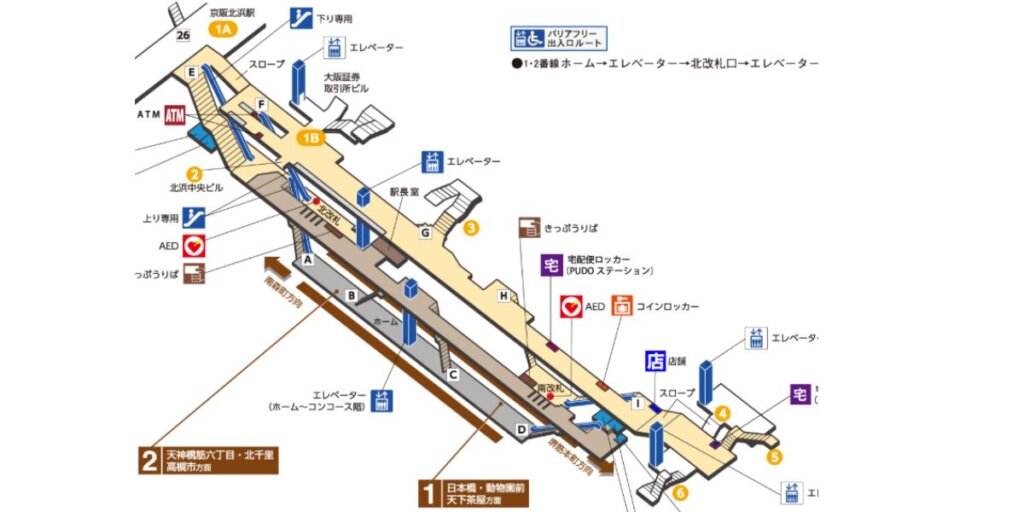大阪地下鉄堺筋線・北浜駅の構内図