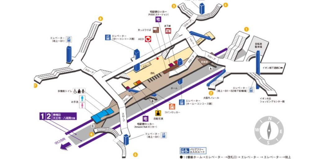 地下鉄谷町線・大日駅の構内図